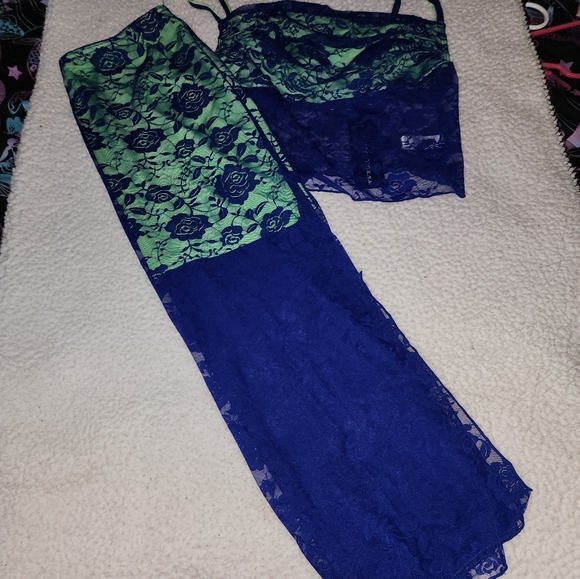 NWT Dolls Kill Gorgeous Purple, Green , Midi Crop Top Skirt Set 💜 - Picture 7 of 12